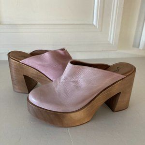 Free People Suki Rose/Pink Leather Platform Clogs EU 36 US Size 6